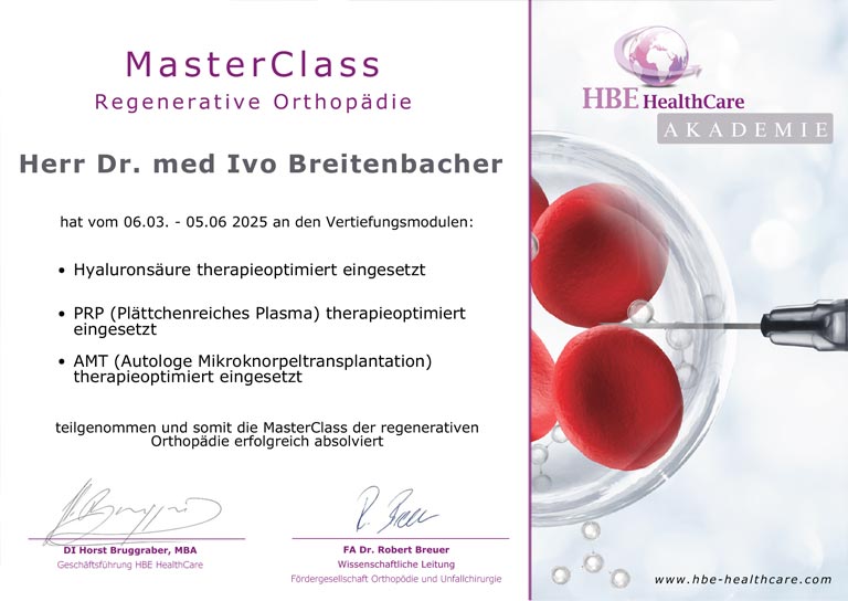 Zertifikat MasterClass Regenerative Orthopädie